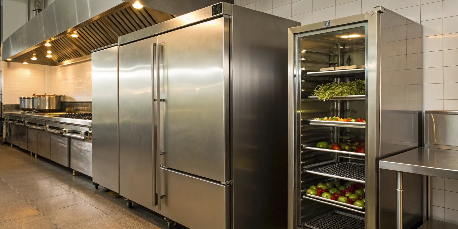 Atosa 3-door commercial refrigerator with stainless steel finish.
