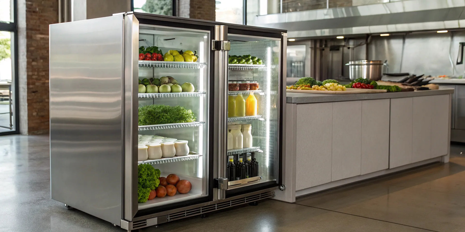 Atosa MGF8304GR undercounter refrigerator with organized food storage.