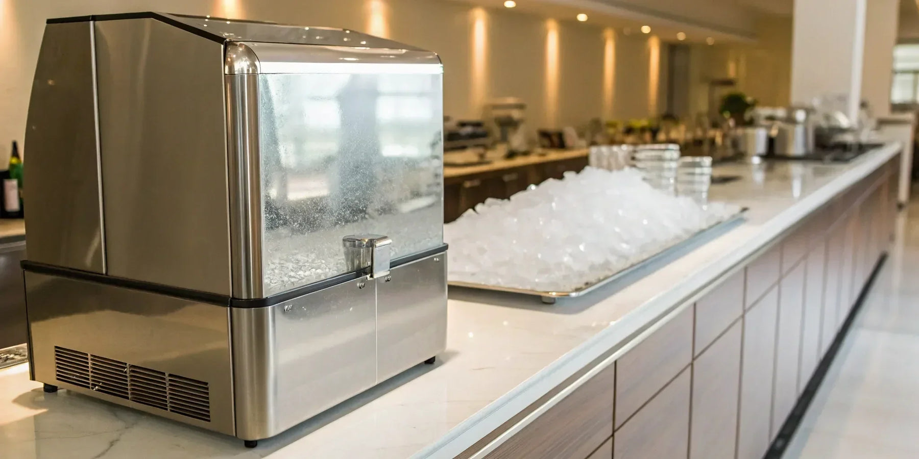 Atossa 350 lb ice machine: Reliable, compact, and energy-efficient for hotel use.