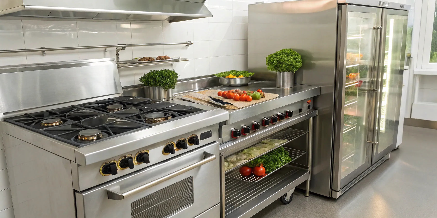 Atossa catering equipment in a commercial kitchen.