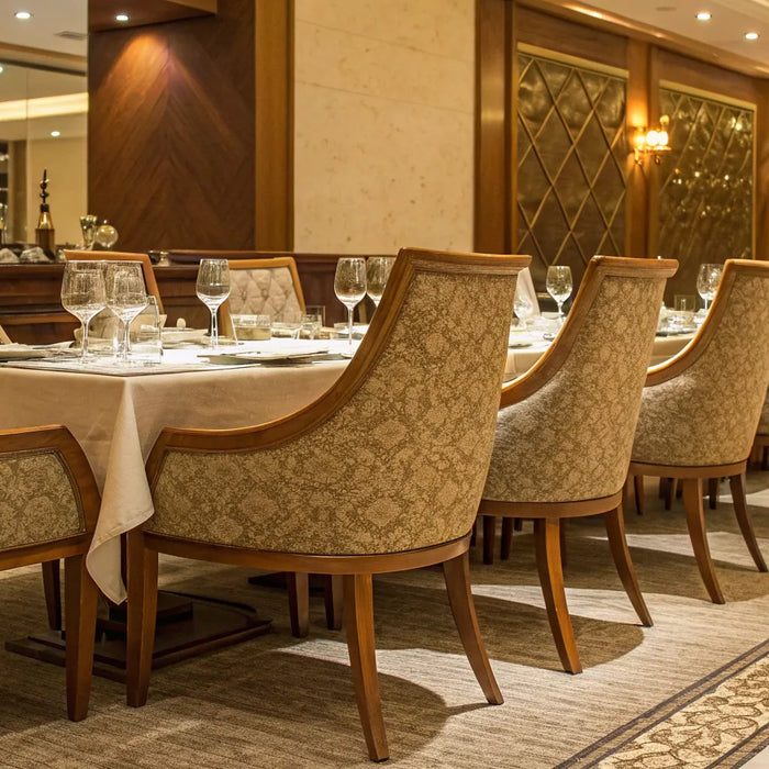 Elegant banquet chairs for sale set for a formal dining event.