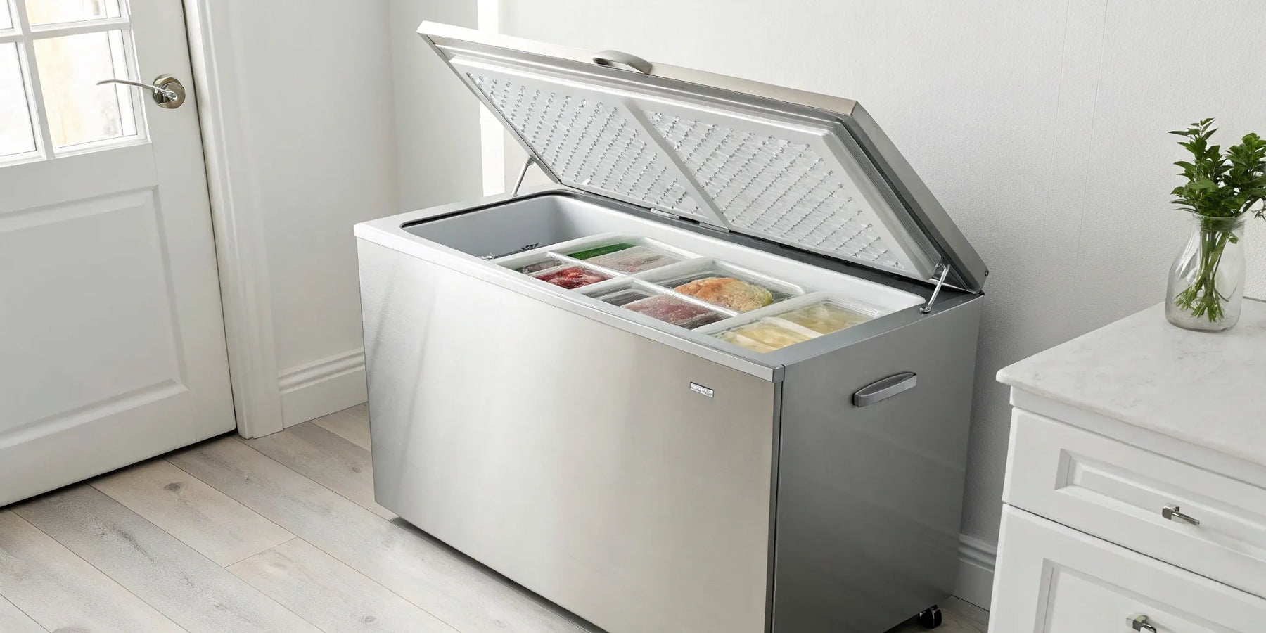 10 cubic foot chest freezer with organized storage.