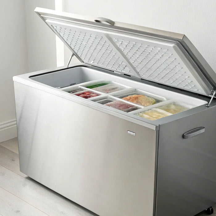 10 cubic foot chest freezer with organized storage.