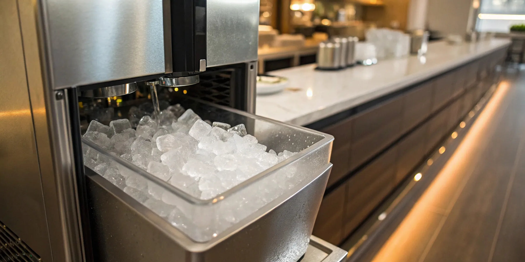 200 lb. ice machine producing ice.