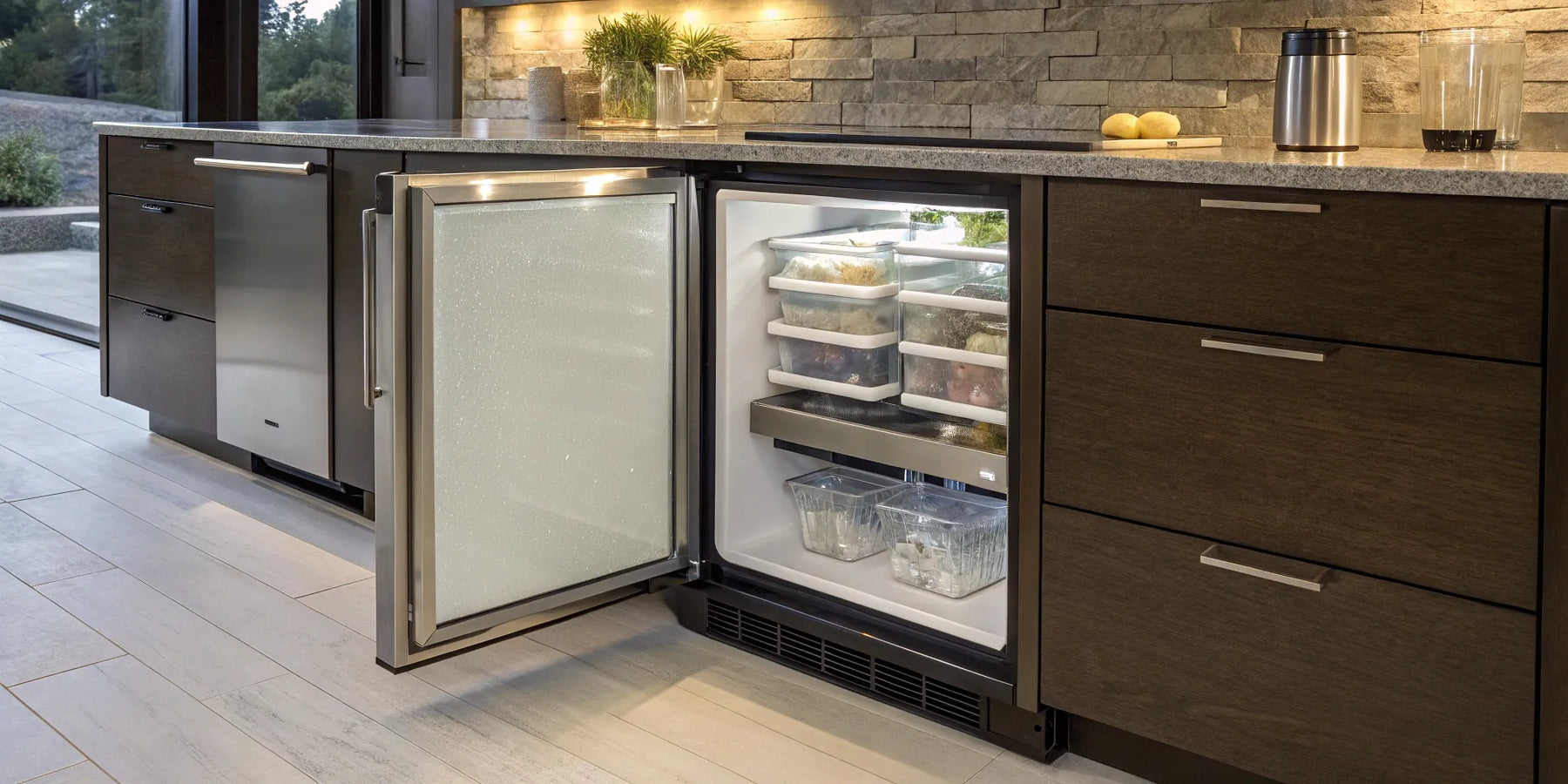24-inch undercounter freezer with organized storage.