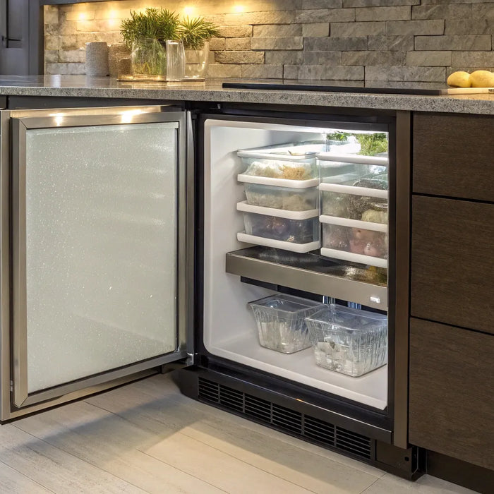 24-inch undercounter freezer with organized storage.