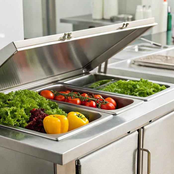 27-inch sandwich prep table with ingredients.