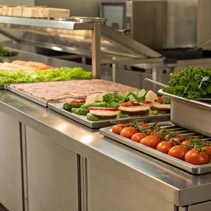 27-inch sandwich prep table with ingredients.