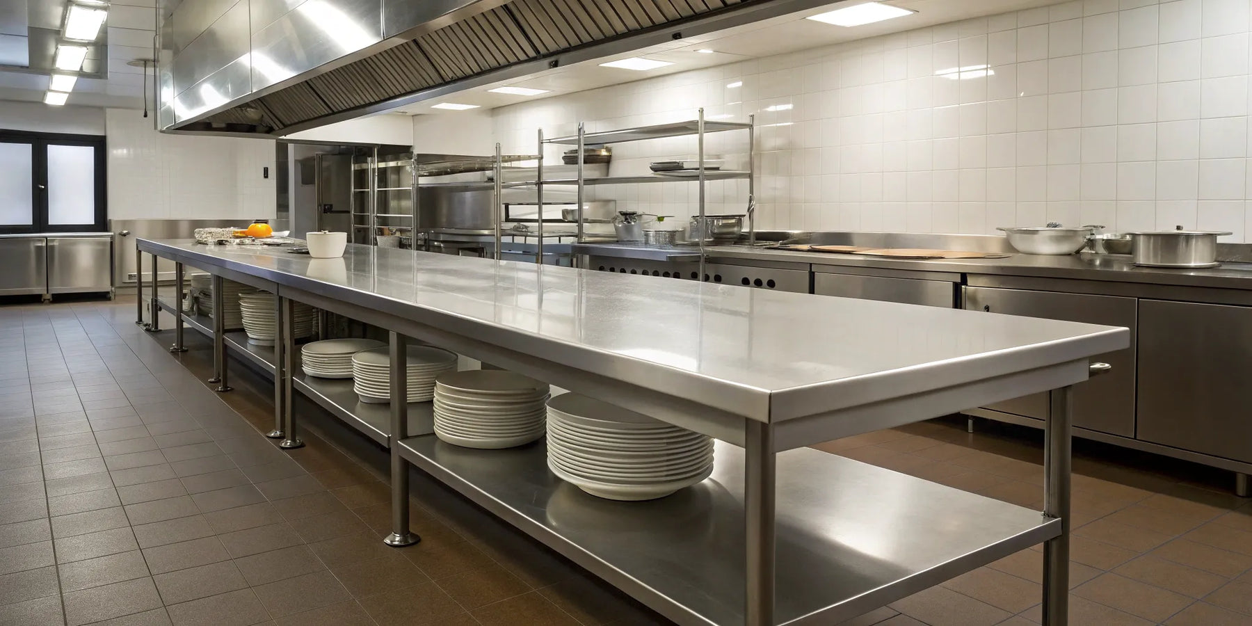 30x96 stainless steel table with undershelf storage.