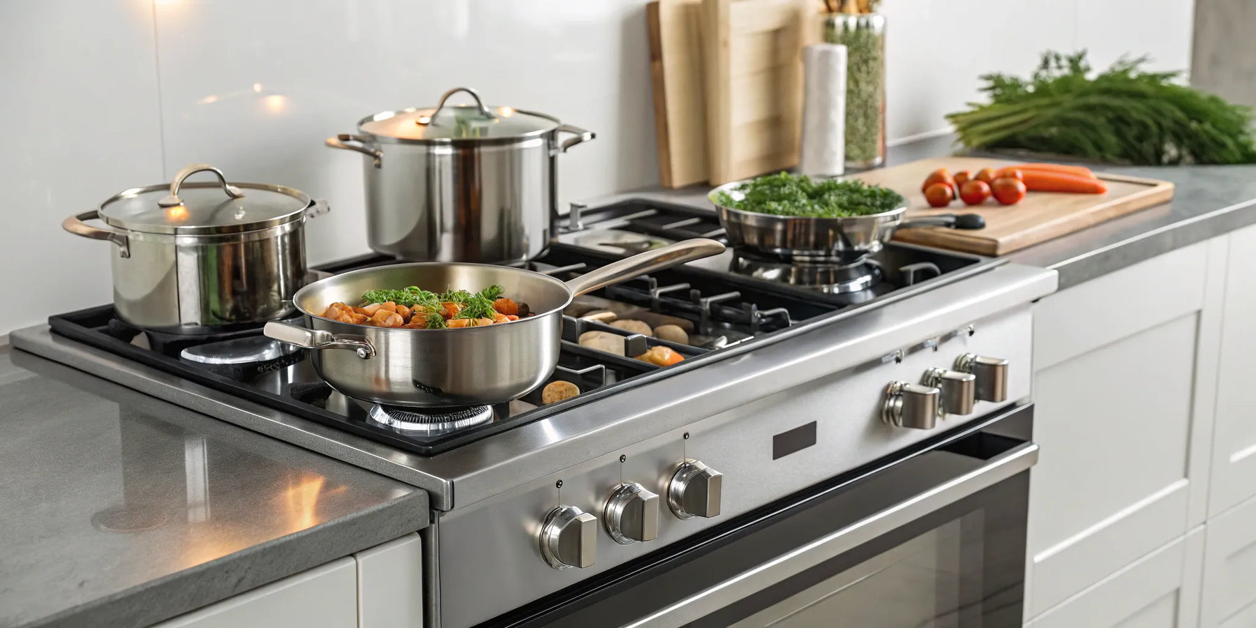 4-burner gas range on a modern stovetop.