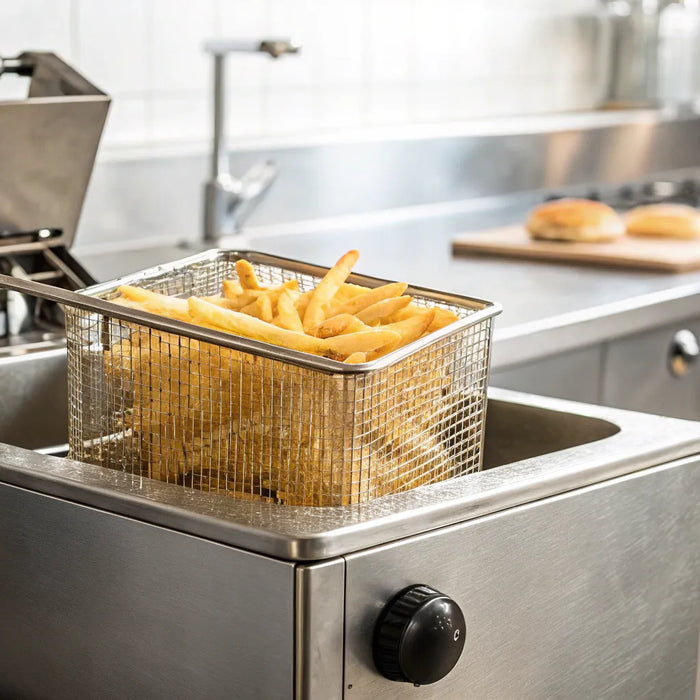 40 lb. gas fryer basket of fries.