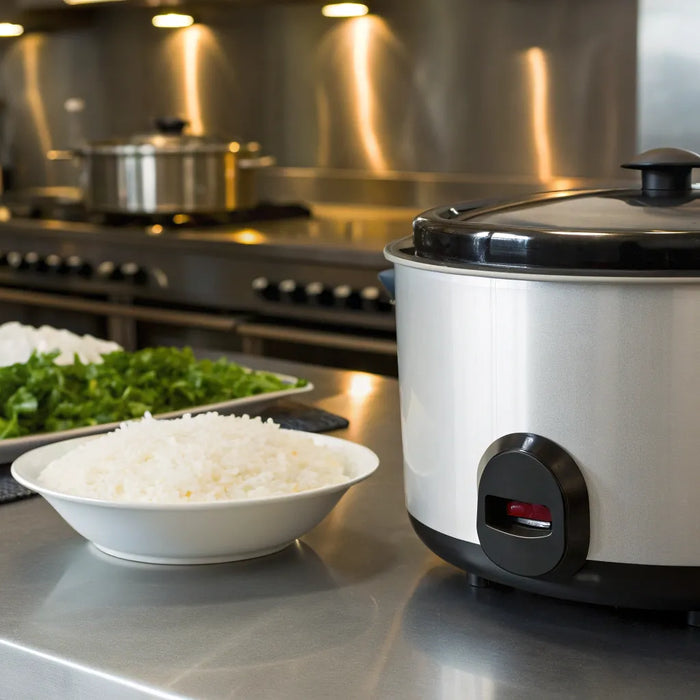 Commercial rice cooker steaming perfect rice.
