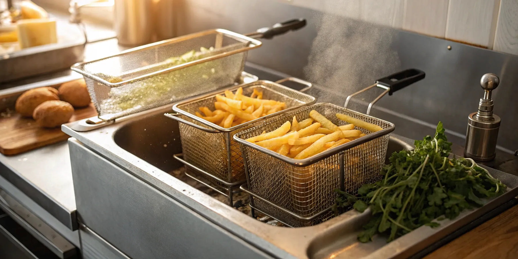 Electric deep fryer for commercial kitchens.