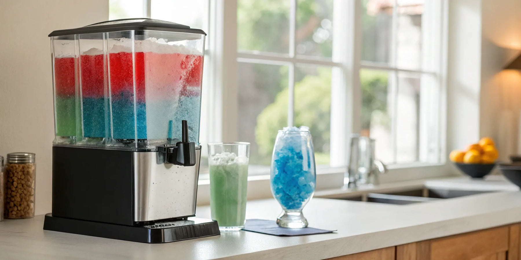 Home slurpie machine with icy layers.