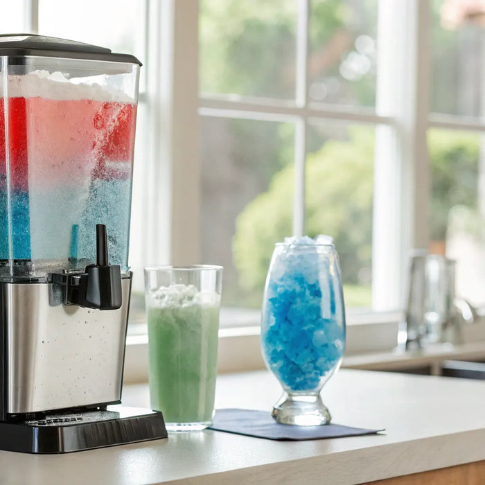 Home slurpie machine with icy layers.