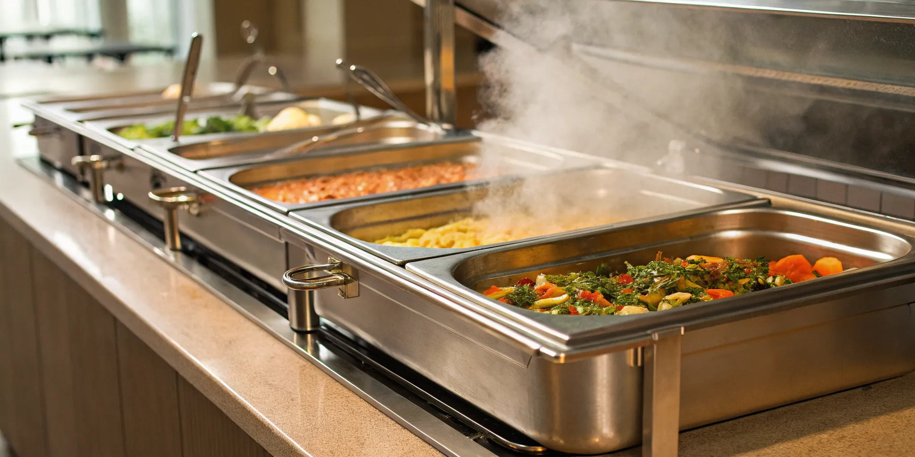 4-pan steam table on a table.