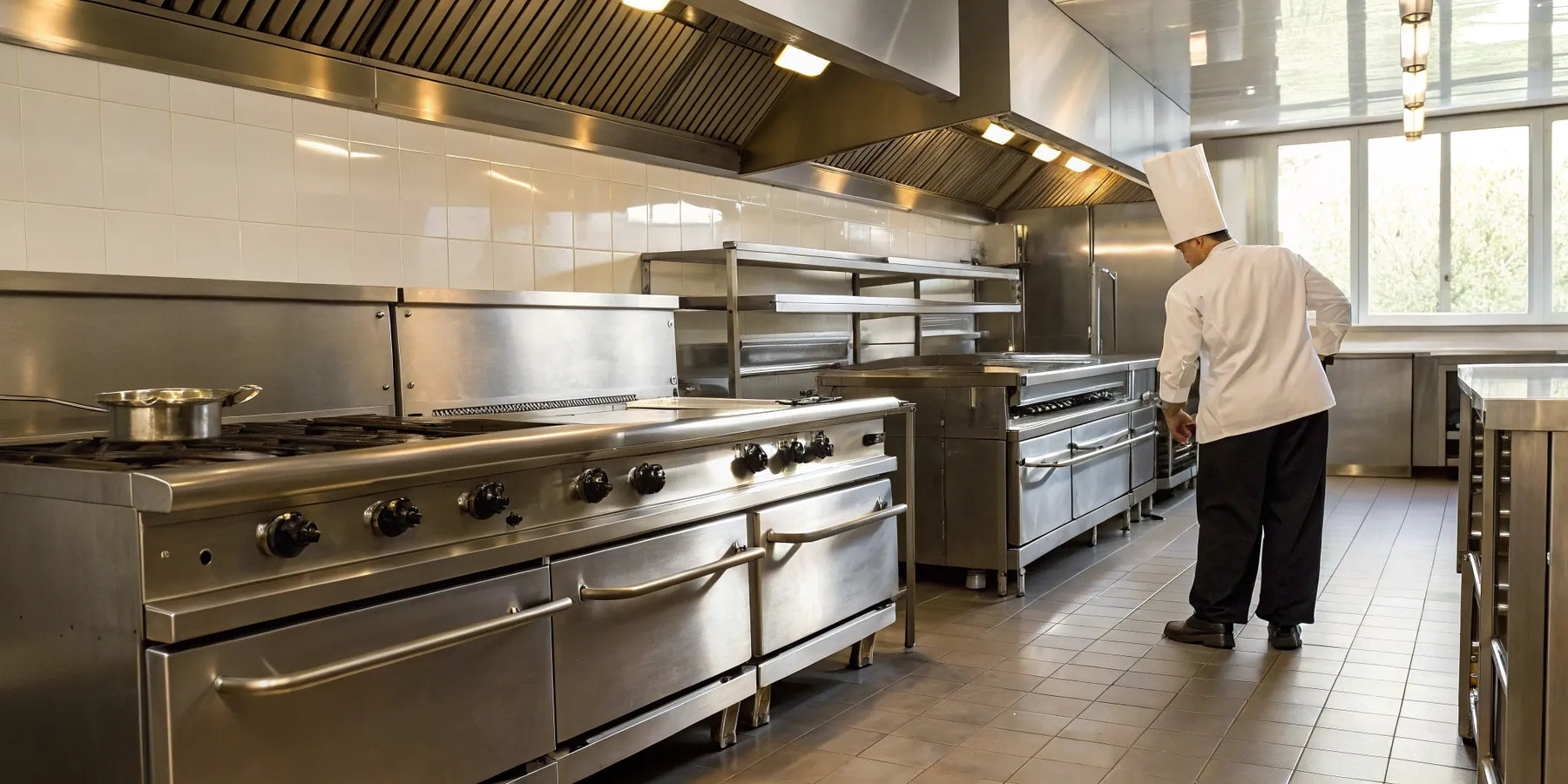 Used commercial kitchen equipment in a professional setting.