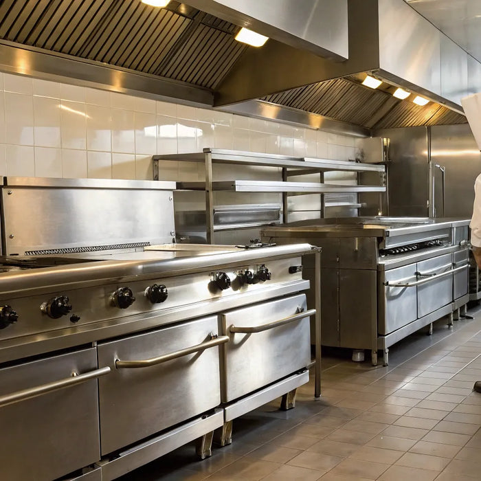 Used commercial kitchen equipment in a professional setting.