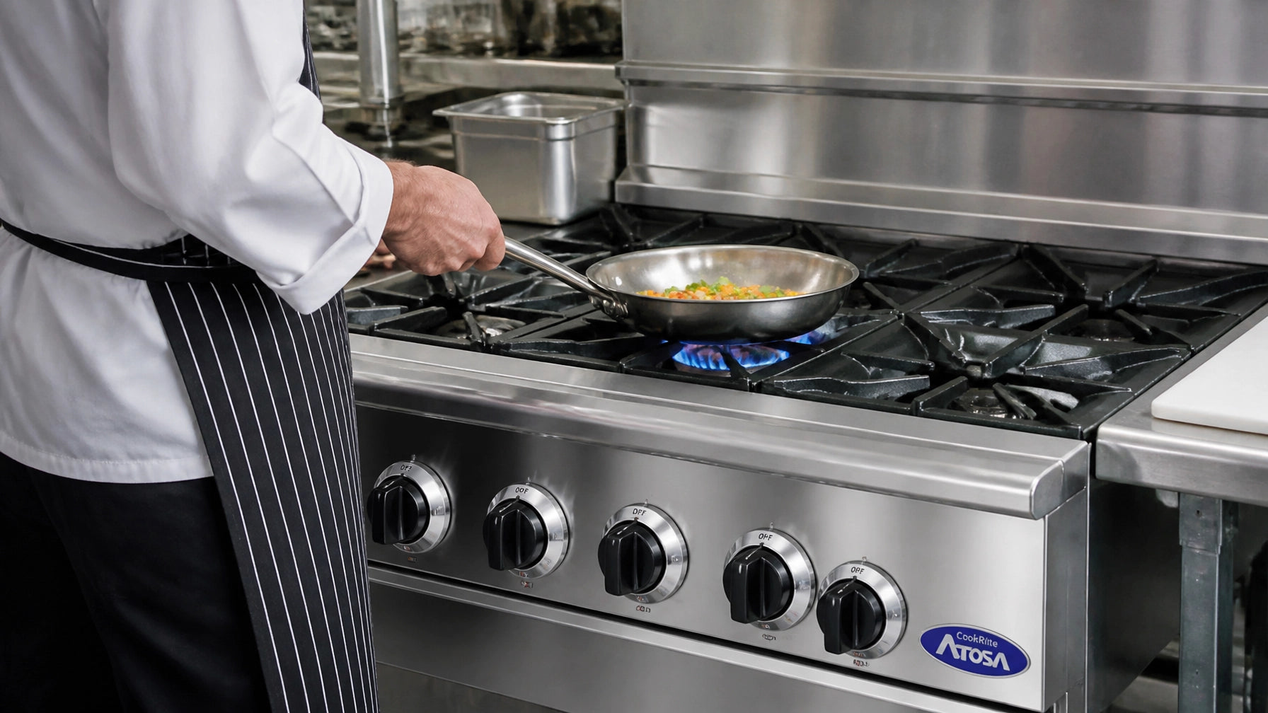 Propane commercial stove hero, Atosa AGR series LP commercial gas range with open burners and standard oven for restaurant and food truck use