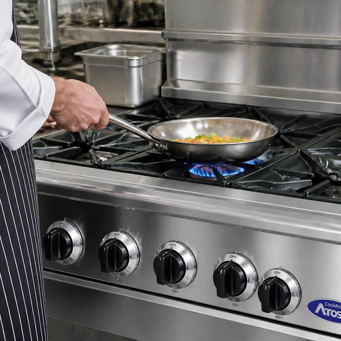 Propane commercial stove hero, Atosa AGR series LP commercial gas range with open burners and standard oven for restaurant and food truck use