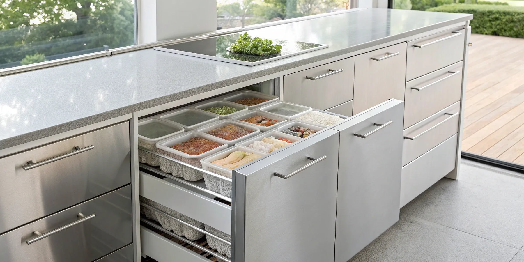 An organized freezer with drawers, a smart alternative to a chest freezer.