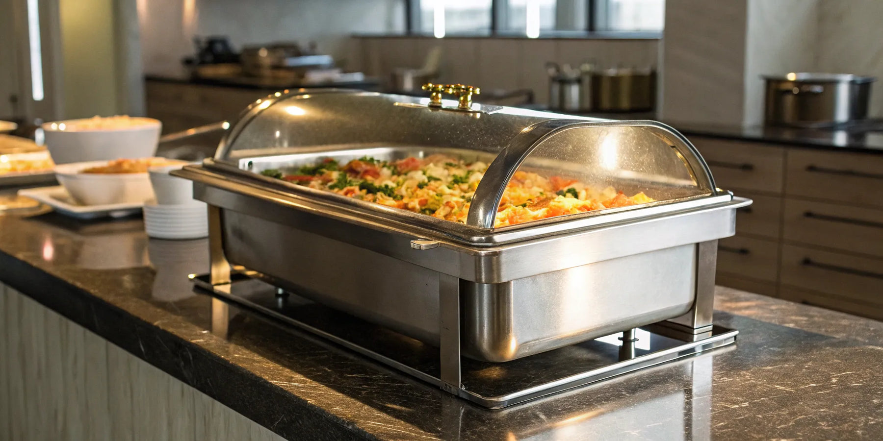 Countertop food warmer maintaining optimal food temperature.