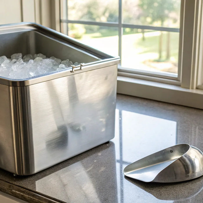 Commercial ice bin filled with ice.