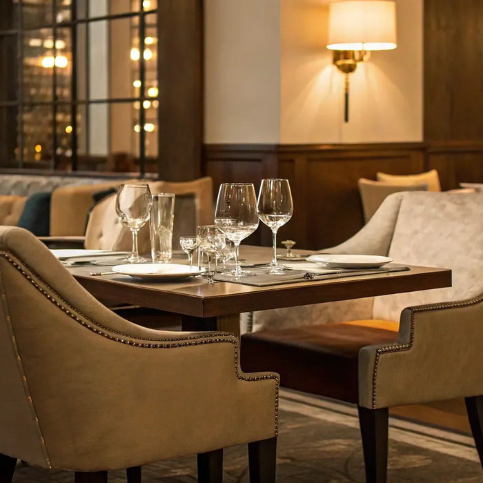 Restaurant chairs offer comfort and style.