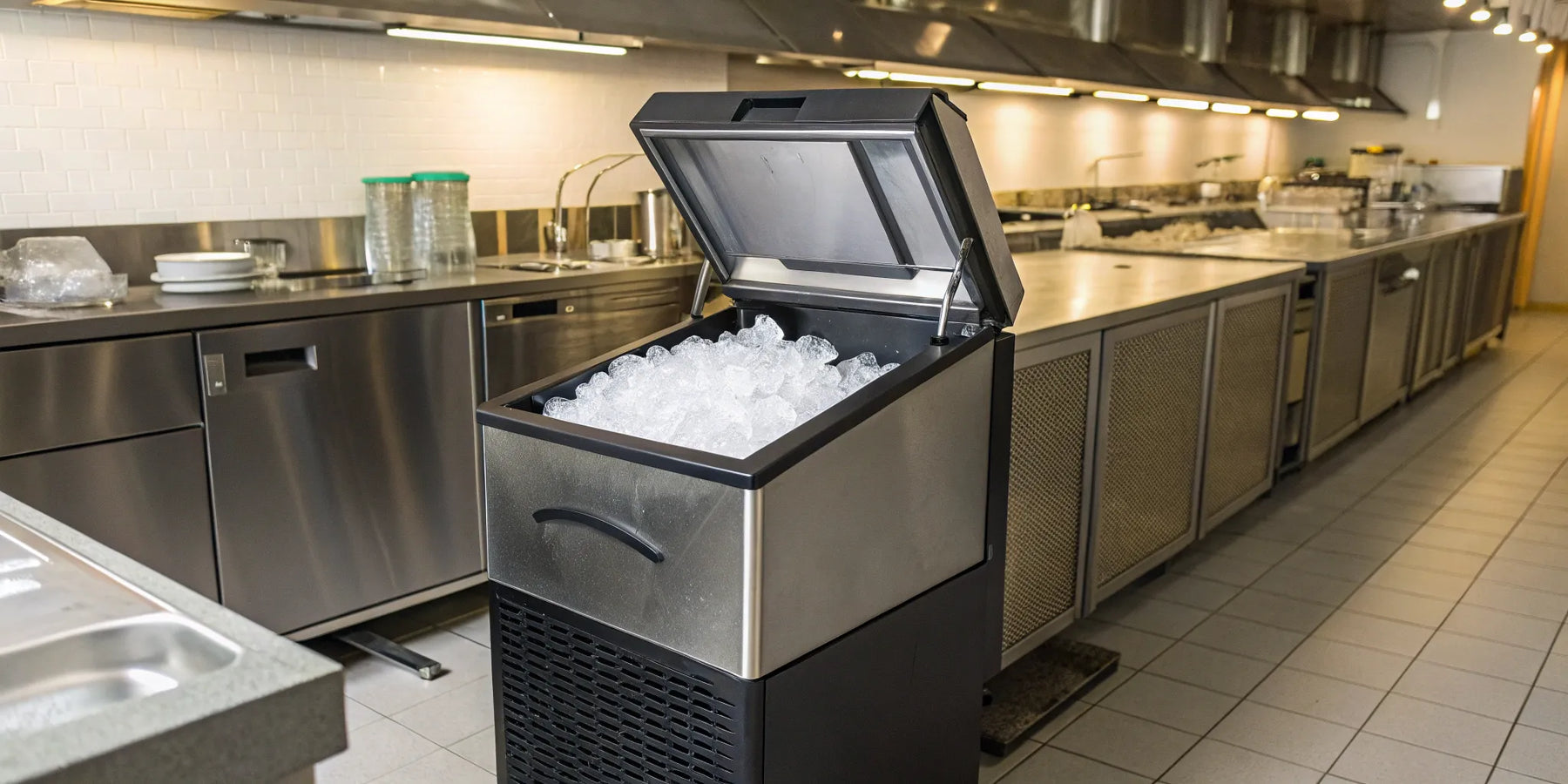 200 lb ice machine in a commercial kitchen.