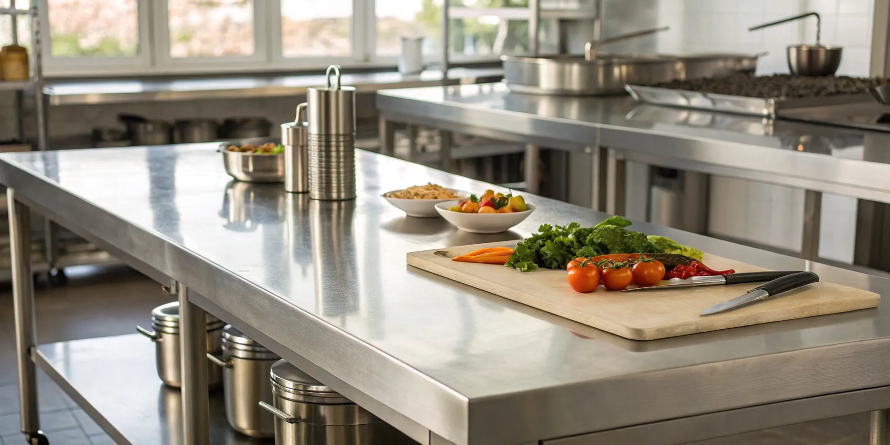 27" stainless steel prep table with ingredients.