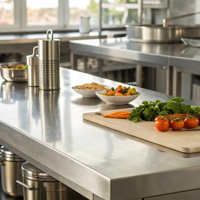 27" stainless steel prep table with ingredients.
