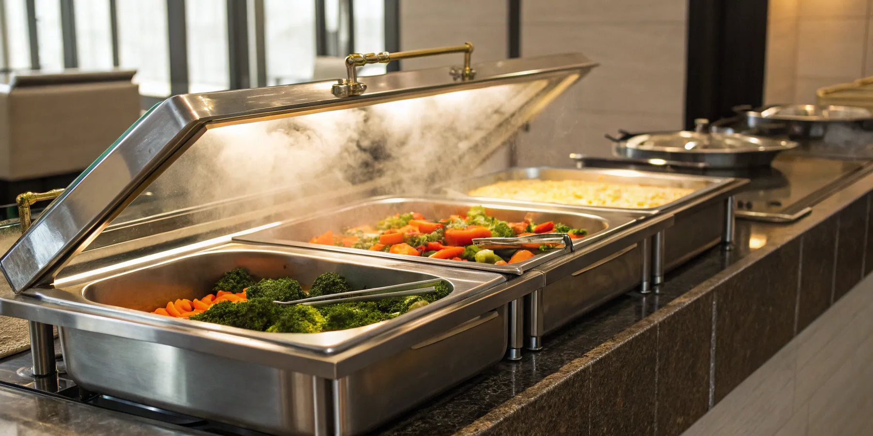4-pan steam table on a table.
