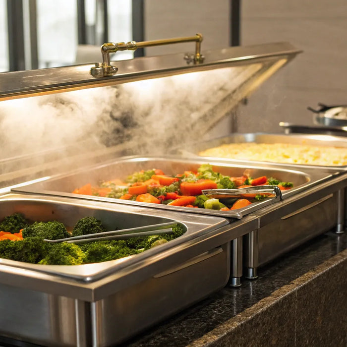 4-pan steam table on a table.