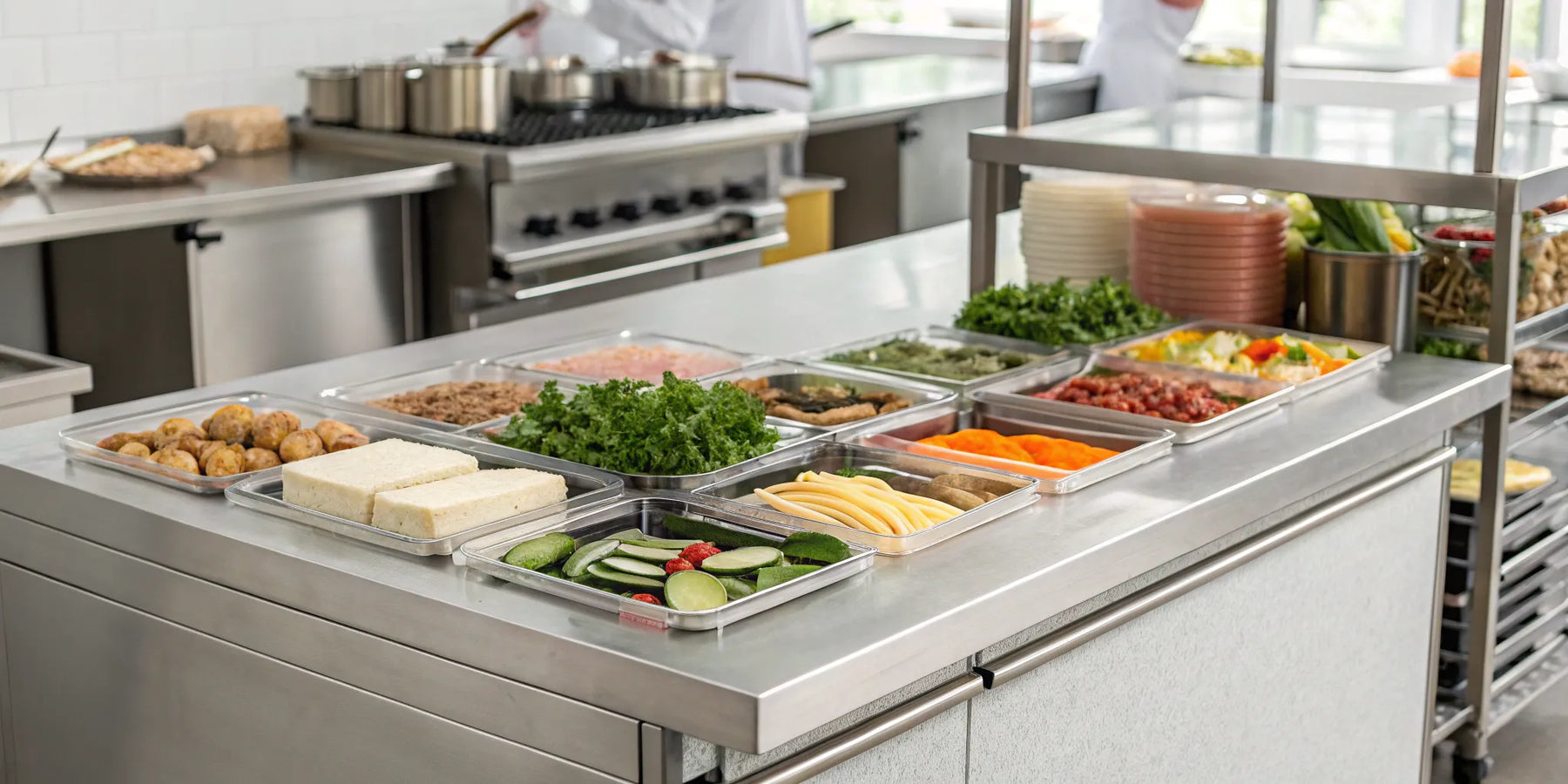 Sandwich prep table with refrigerated storage and ingredients.
