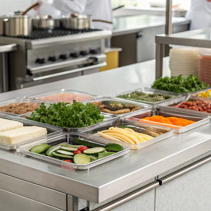 Sandwich prep table with refrigerated storage and ingredients.