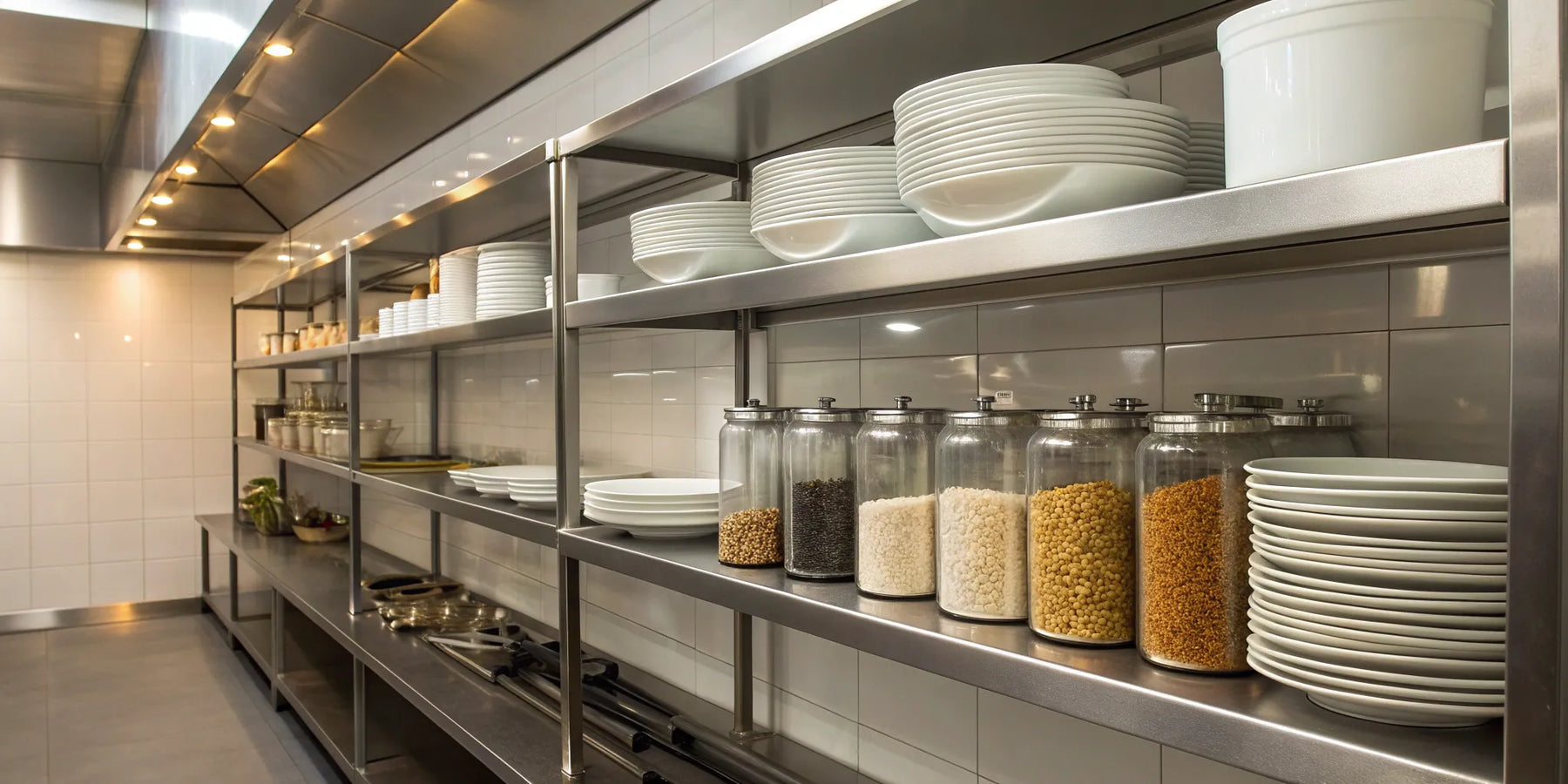 Durable stainless steel shelves for organized storage.