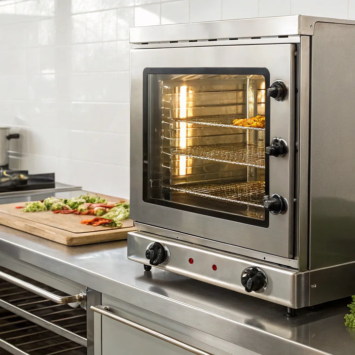 Shiny commercial convection oven.