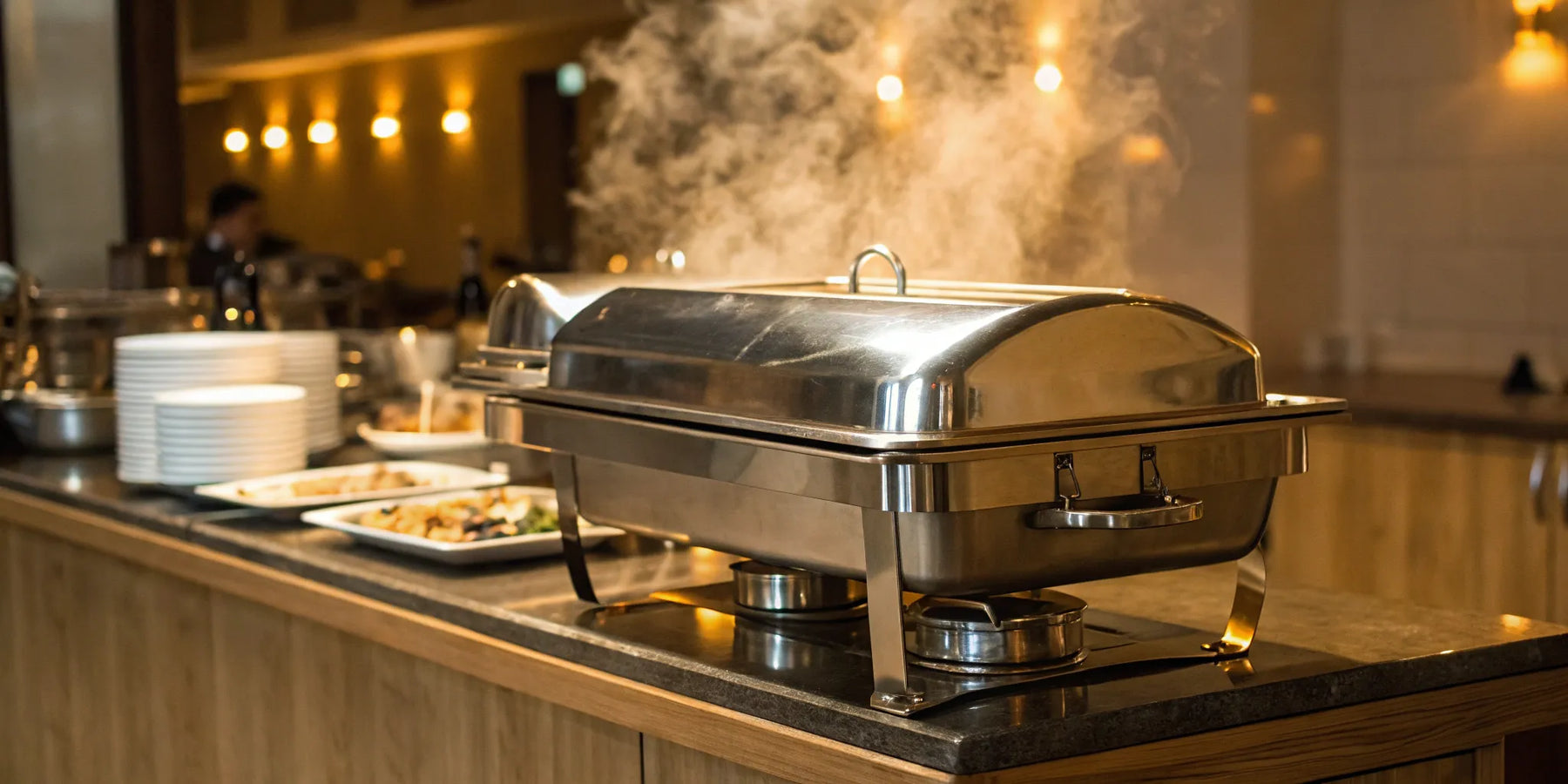 Commercial food warmer maintains optimal temperature for buffet service.