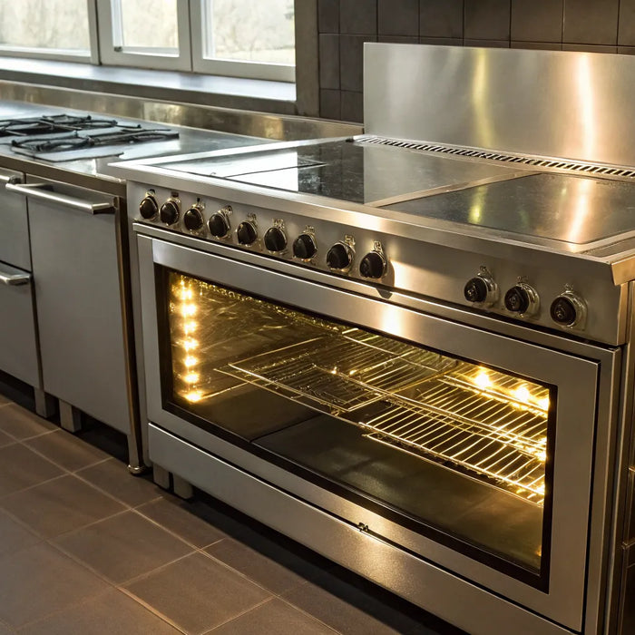 Sleek commercial induction oven in a professional kitchen.