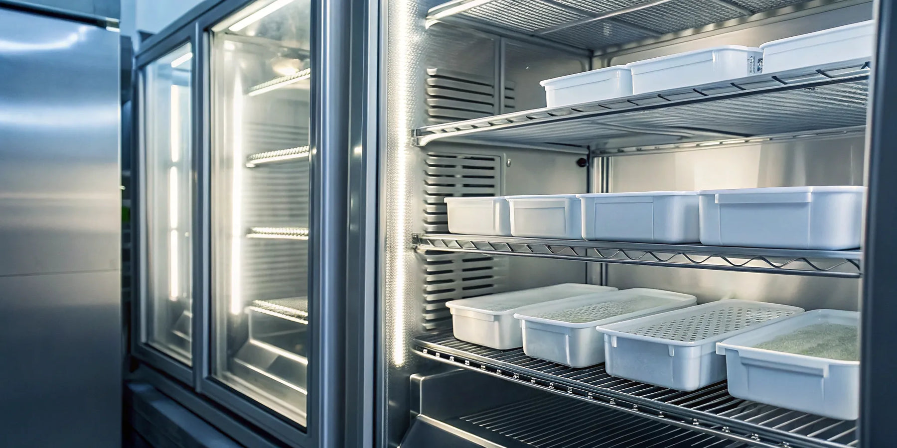 A commercial freezer, with a breakdown of the costs for a new freezer compressor.