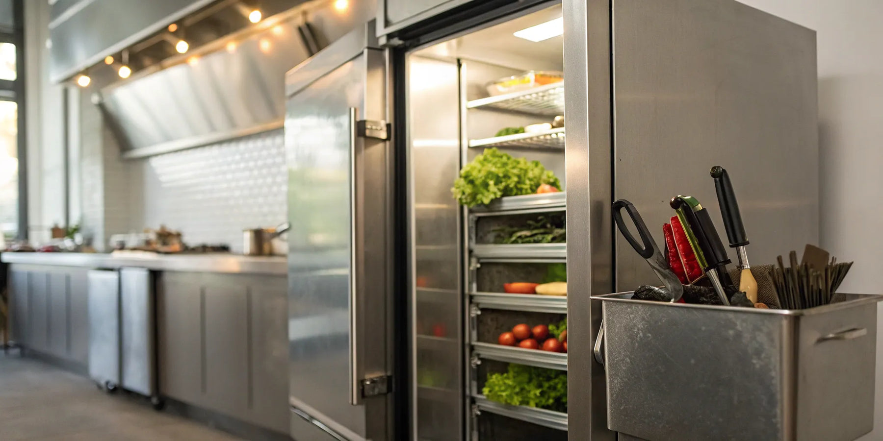 A commercial kitchen's Continental refrigerator with its door open for a maintenance check.