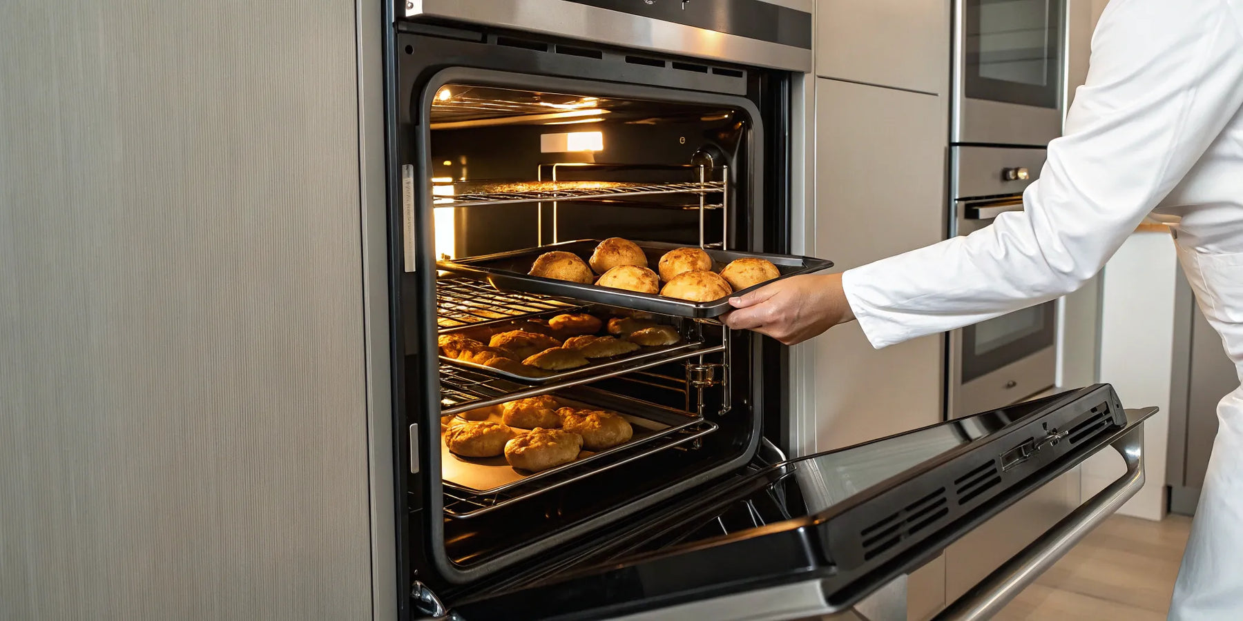 Pastries baking in a convection oven.