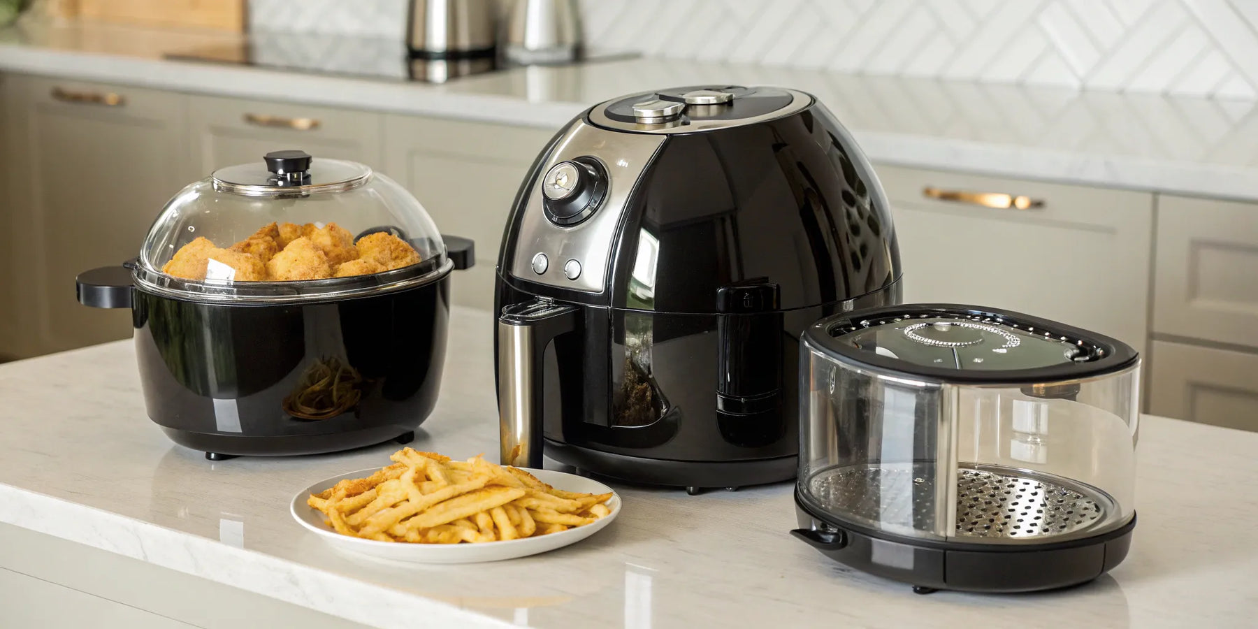 Air fryer, halogen oven, and french fries.