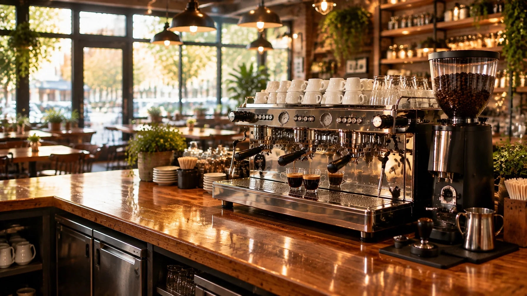 Coffee shop with espresso machine
