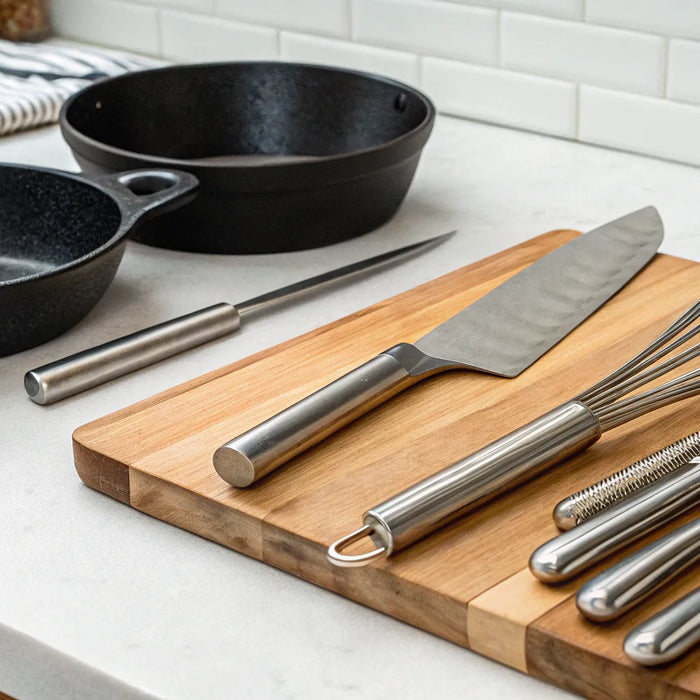 Essential kitchen utensils for restaurant kitchens.