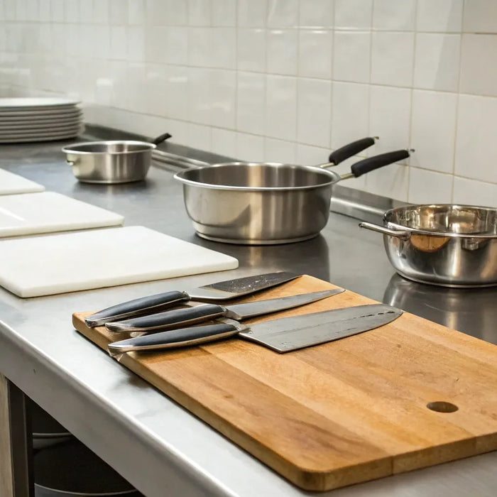 Essential restaurant kitchenware utensils.
