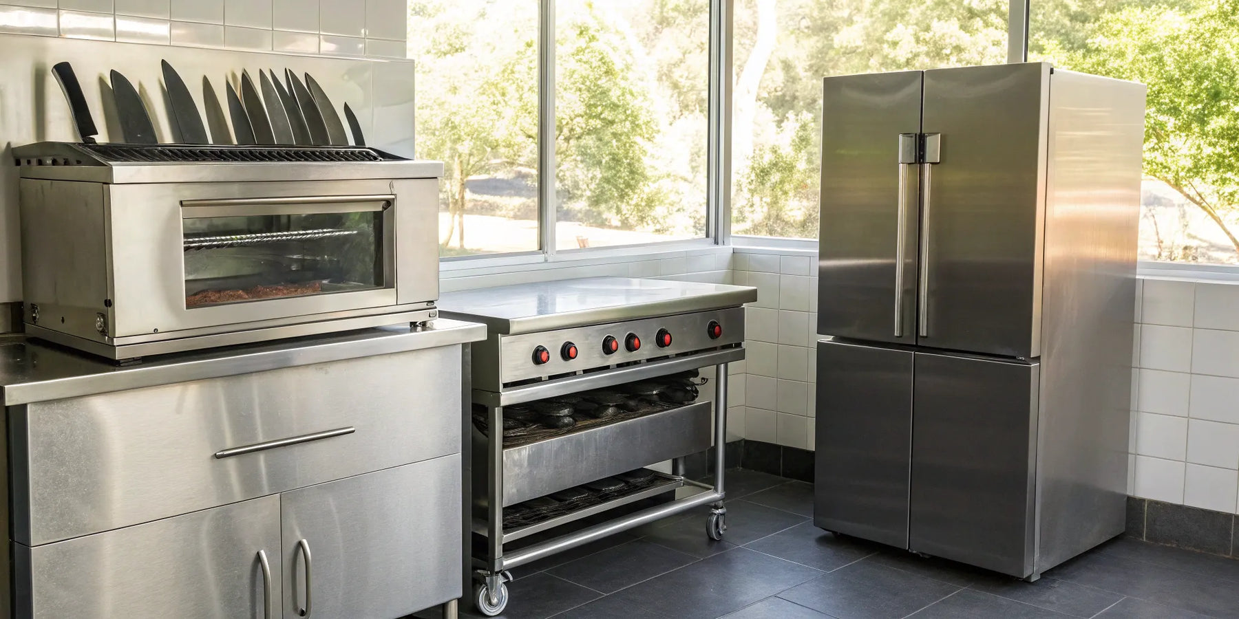 Essential restaurant equipment for a commercial kitchen.