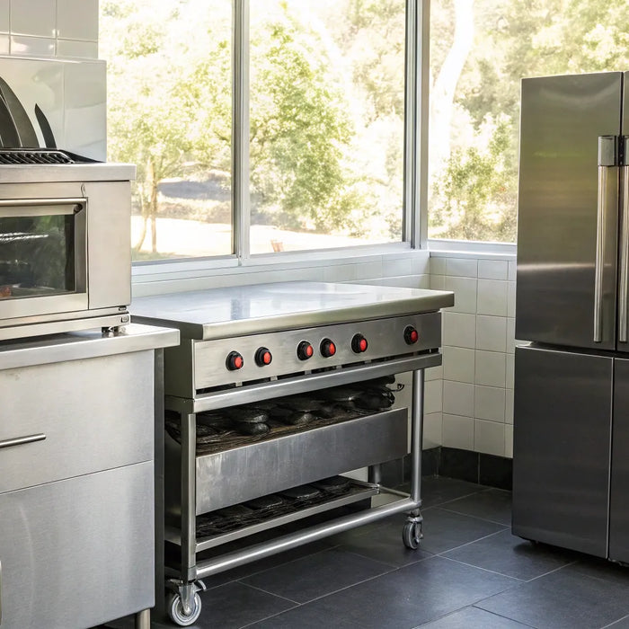 Essential restaurant equipment for a commercial kitchen.