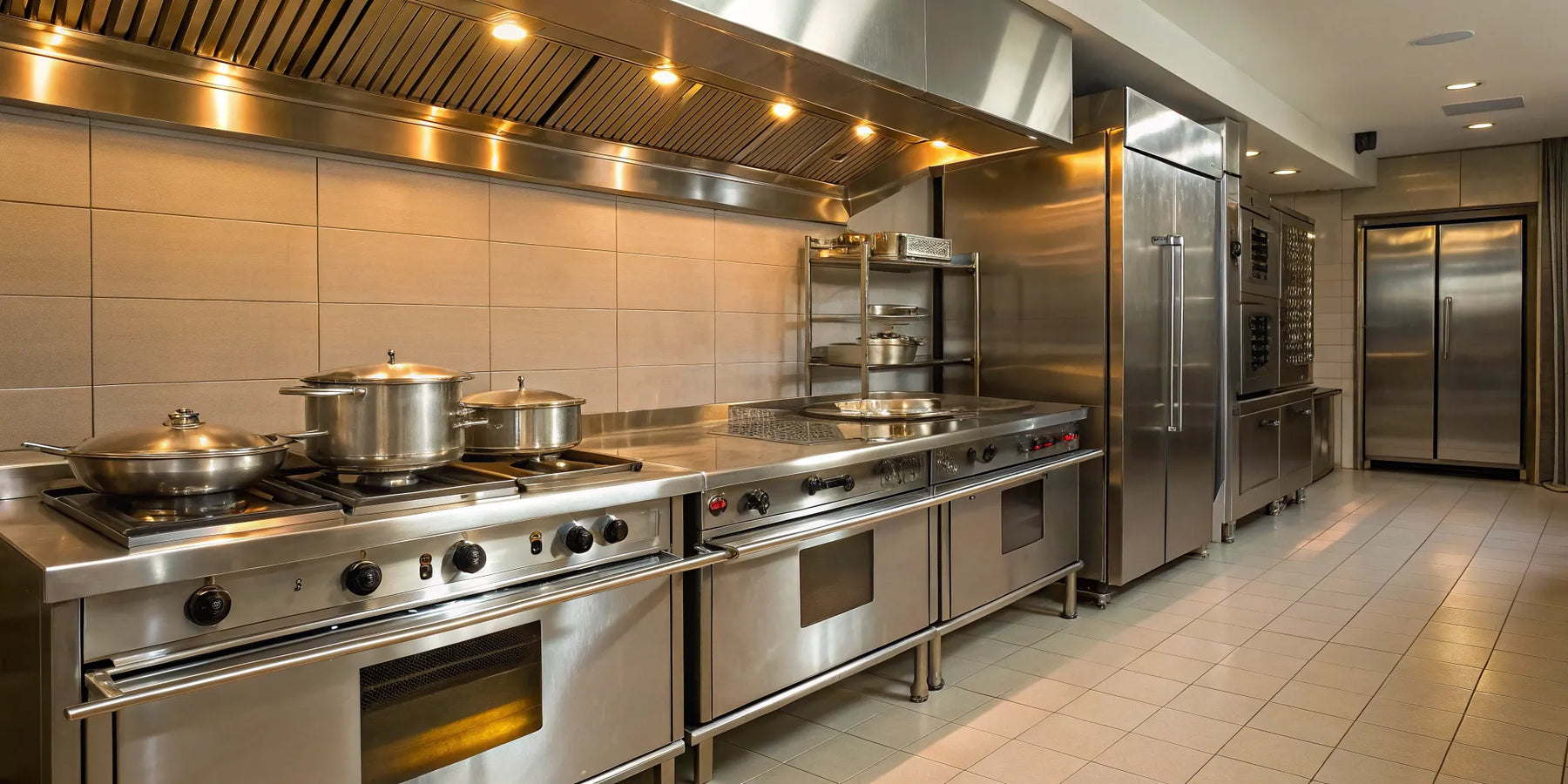 A professional commercial kitchen outfitted with top-rated stainless steel appliances.