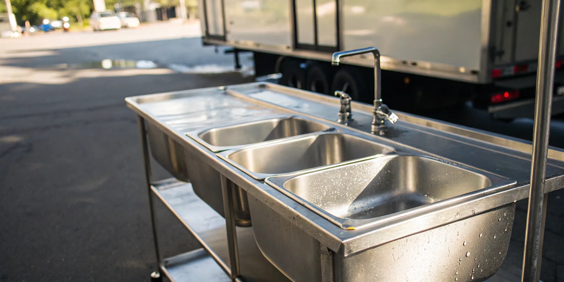 Food truck 3-compartment sink for hygiene and workflow.